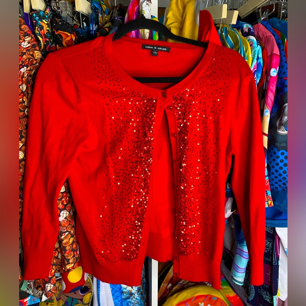 Sparkly red cardigan sweater